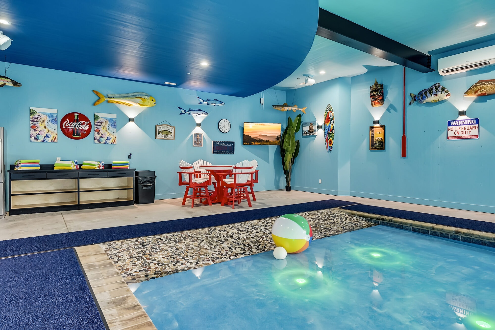 Excalibur indoor pool side angle shark mount volleyball net beach entry full room depth