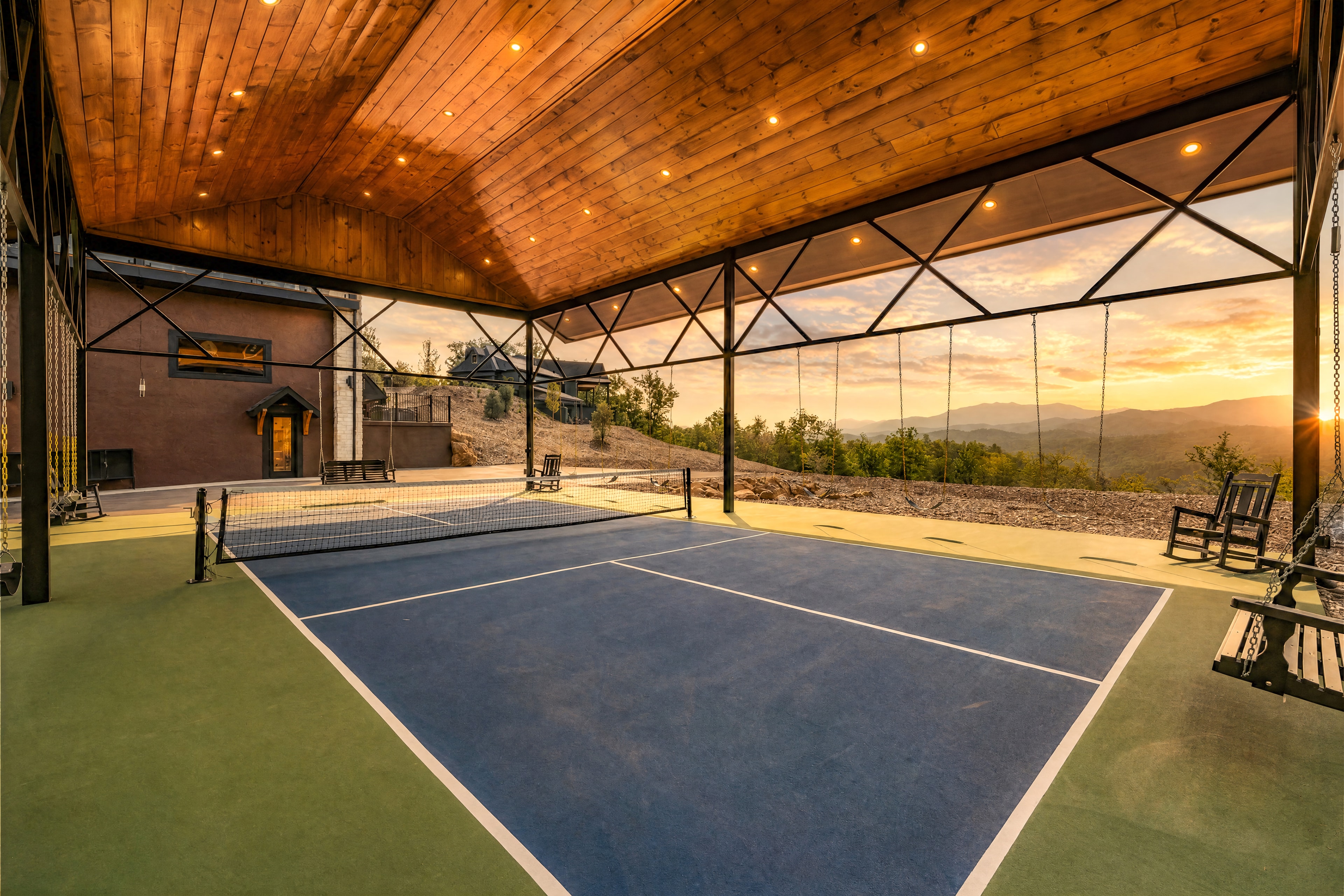 Excalibur covered pickleball court Pigeon Forge luxury lodge