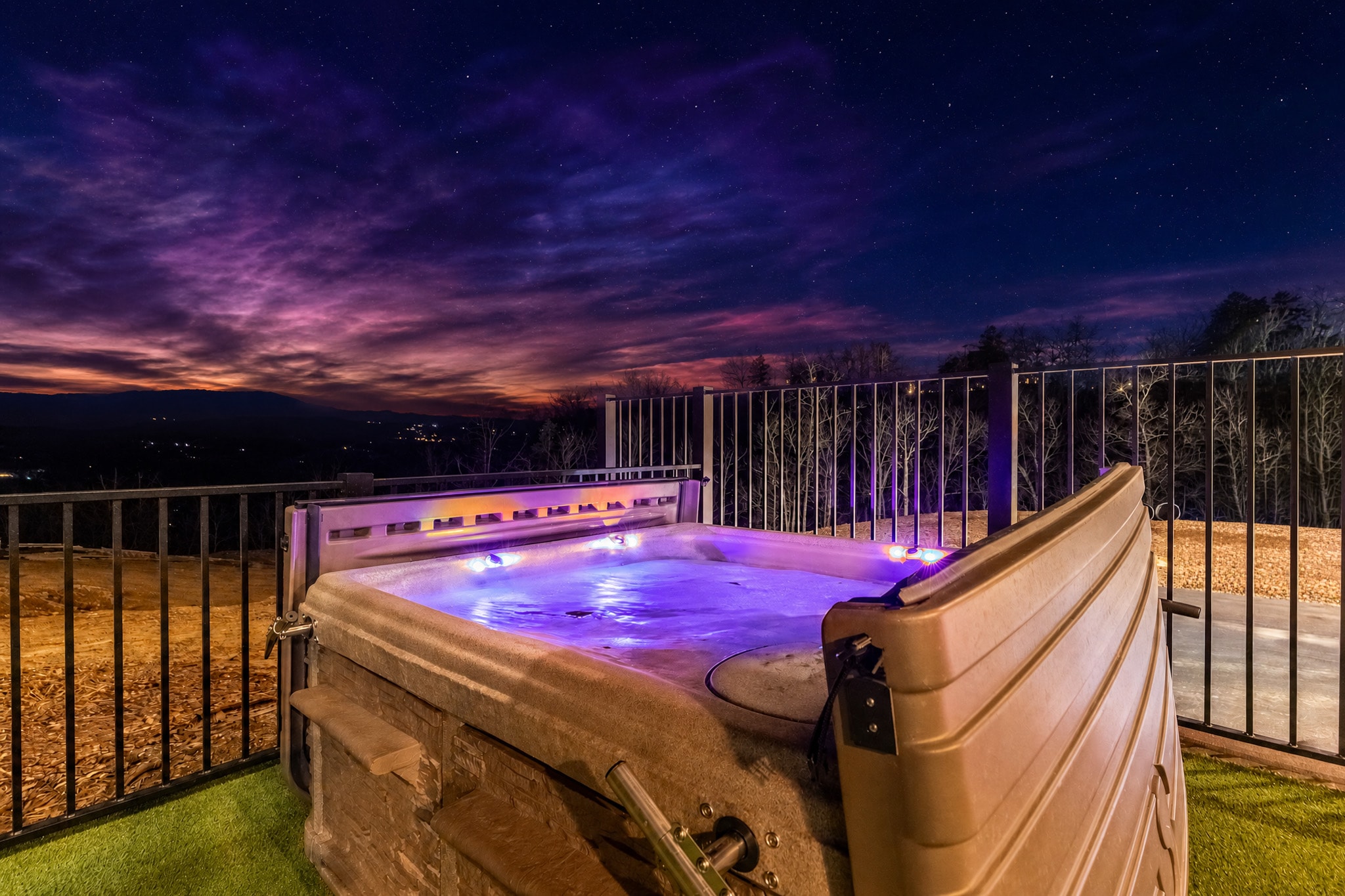 Excalibur outdoor firepit summer evening July 4th luxury lodge Pigeon Forge