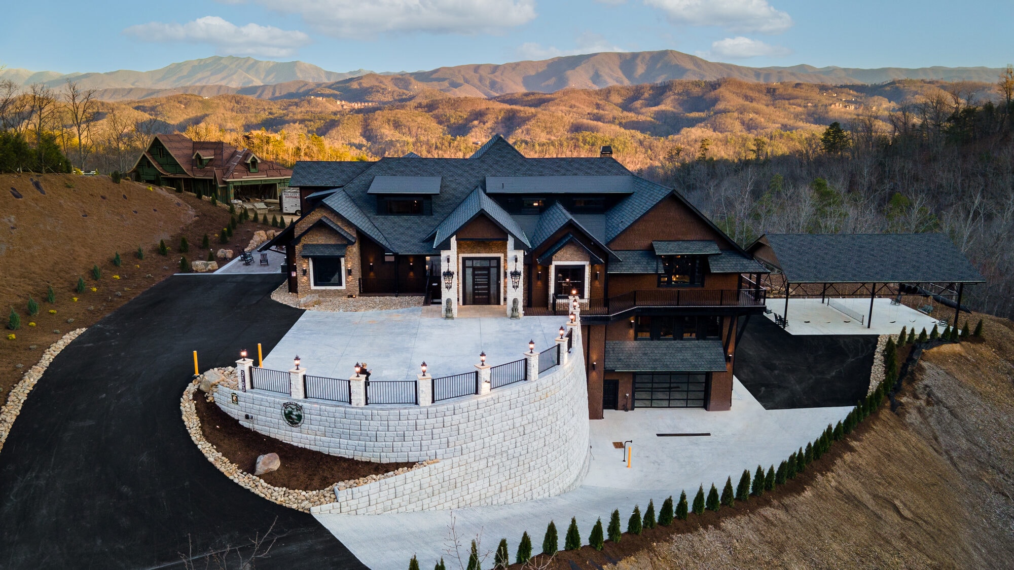 Luxury mountain estate aerial view, Excalibur lodge, Sevierville Tennessee